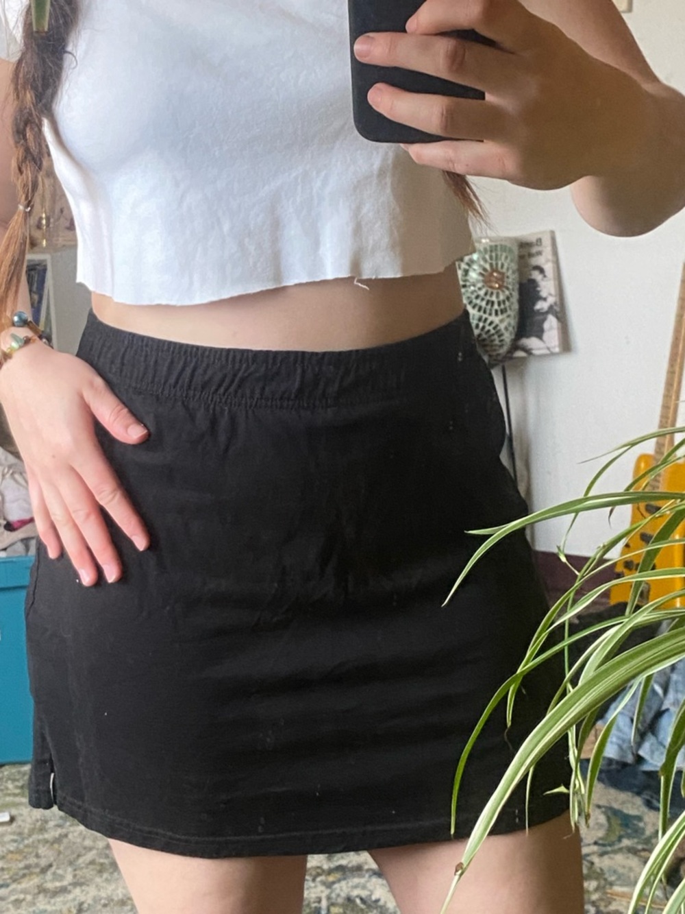Black Elastic-Waist Mini Skort